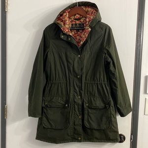 Barbour Lula Durham hooded jacket lightweight  sz 10 floral lining waxed cotton